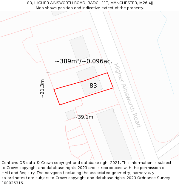 83, HIGHER AINSWORTH ROAD, RADCLIFFE, MANCHESTER, M26 4JJ: Plot and title map