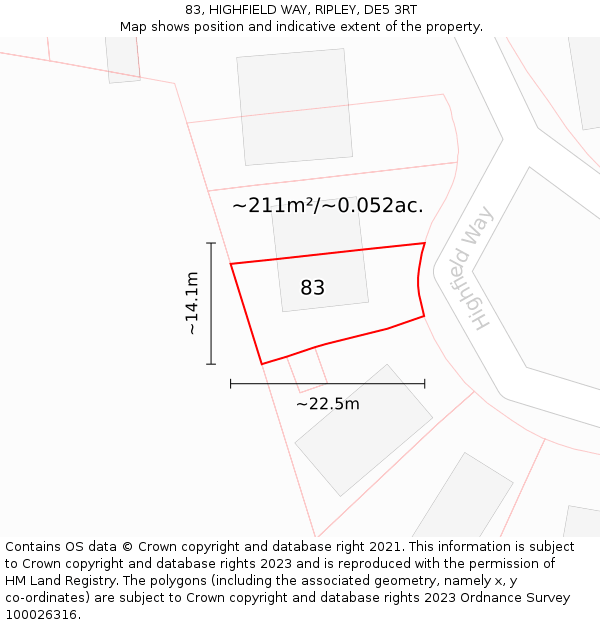 83, HIGHFIELD WAY, RIPLEY, DE5 3RT: Plot and title map