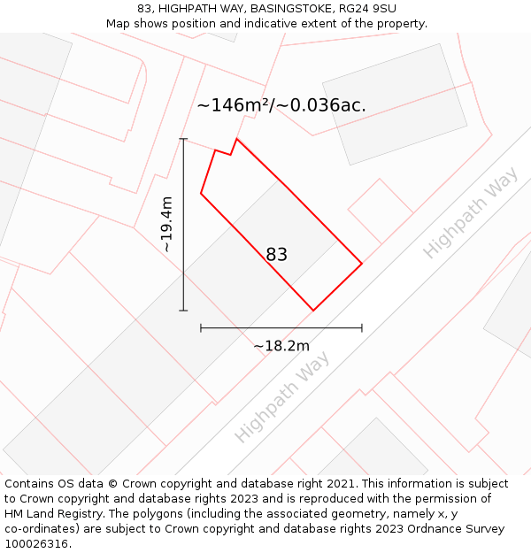 83, HIGHPATH WAY, BASINGSTOKE, RG24 9SU: Plot and title map