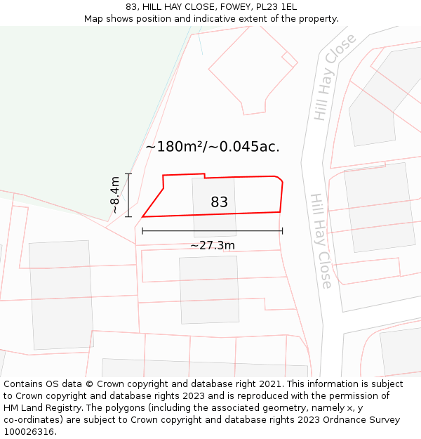 83, HILL HAY CLOSE, FOWEY, PL23 1EL: Plot and title map
