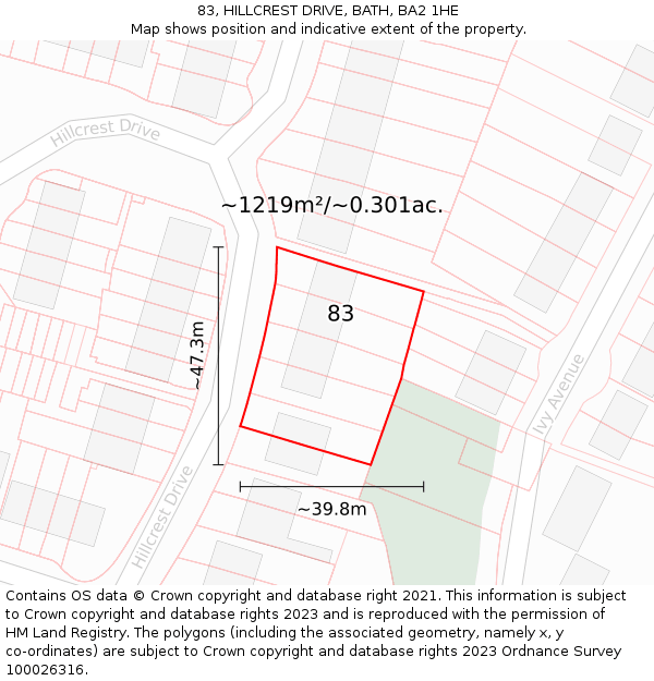 83, HILLCREST DRIVE, BATH, BA2 1HE: Plot and title map