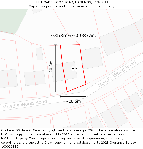 83, HOADS WOOD ROAD, HASTINGS, TN34 2BB: Plot and title map