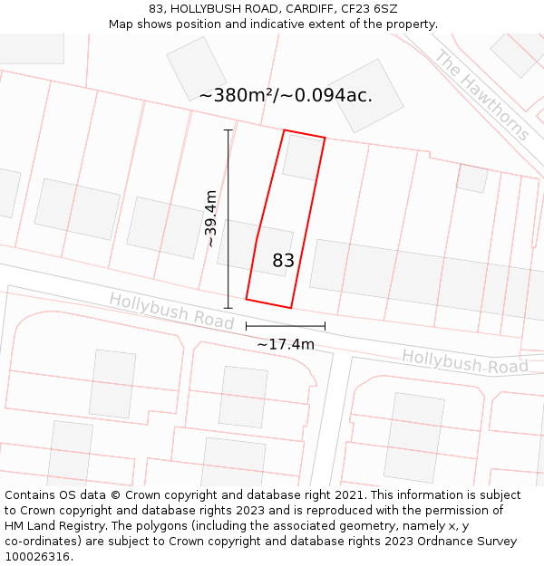 83, HOLLYBUSH ROAD, CARDIFF, CF23 6SZ: Plot and title map