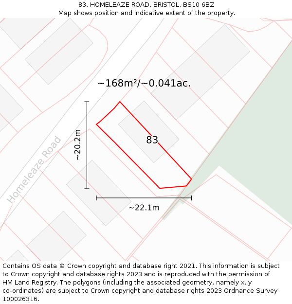 83, HOMELEAZE ROAD, BRISTOL, BS10 6BZ: Plot and title map