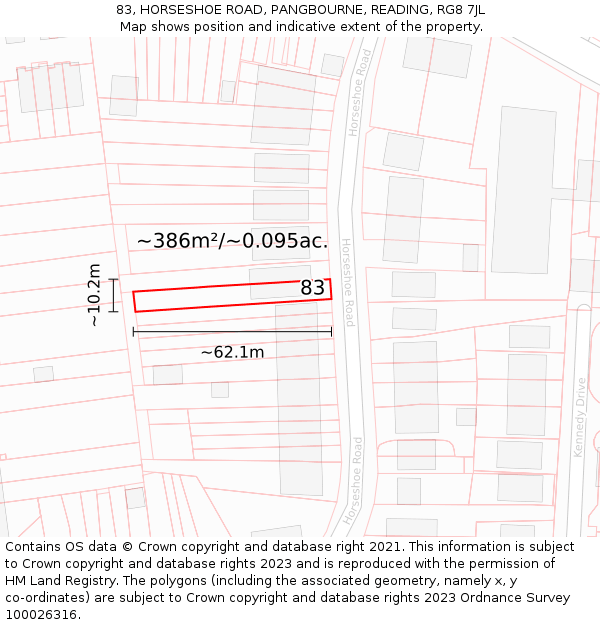 83, HORSESHOE ROAD, PANGBOURNE, READING, RG8 7JL: Plot and title map