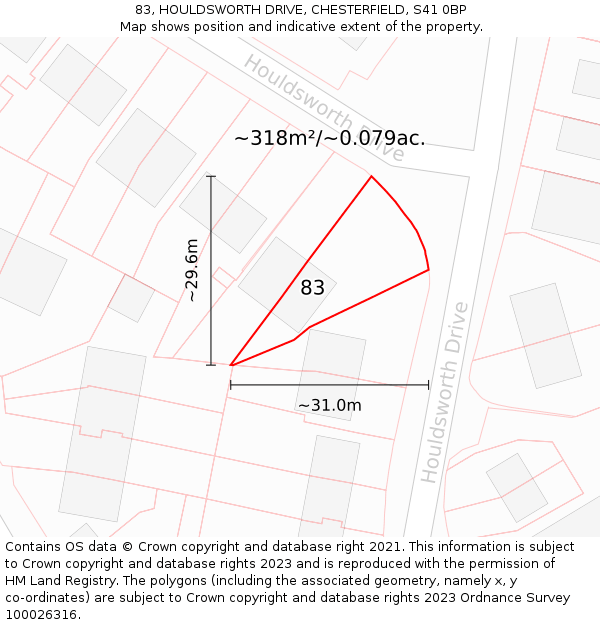 83, HOULDSWORTH DRIVE, CHESTERFIELD, S41 0BP: Plot and title map