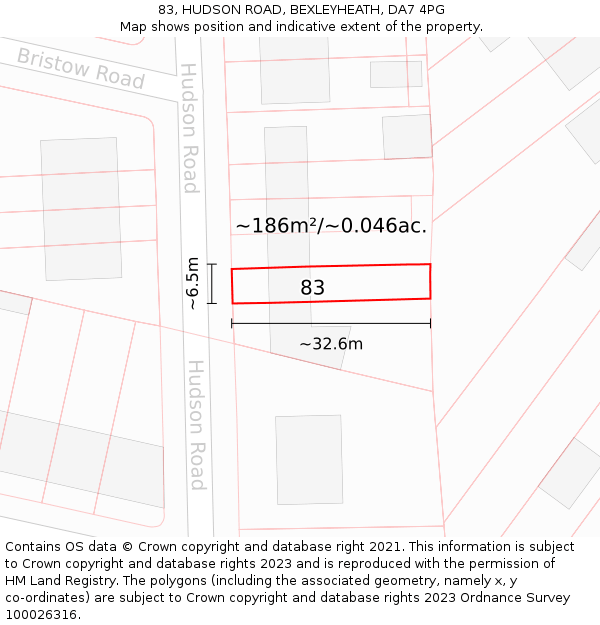 83, HUDSON ROAD, BEXLEYHEATH, DA7 4PG: Plot and title map