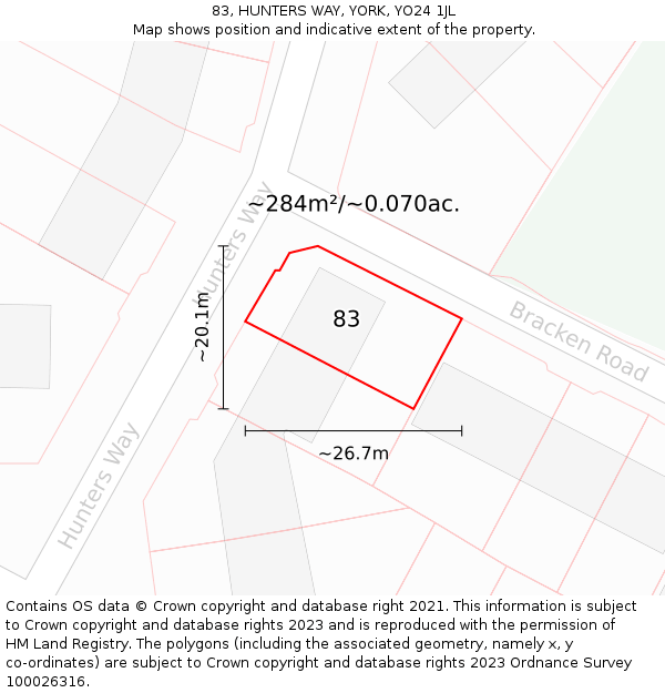 83, HUNTERS WAY, YORK, YO24 1JL: Plot and title map