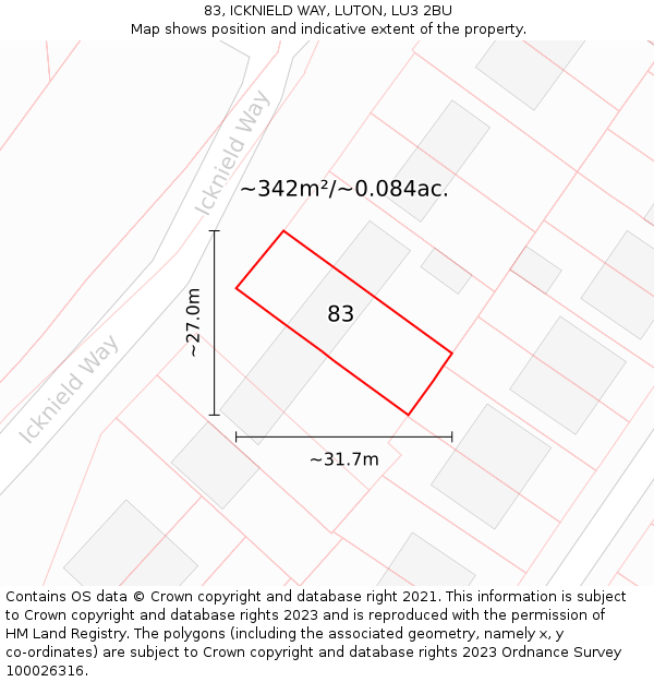 83, ICKNIELD WAY, LUTON, LU3 2BU: Plot and title map