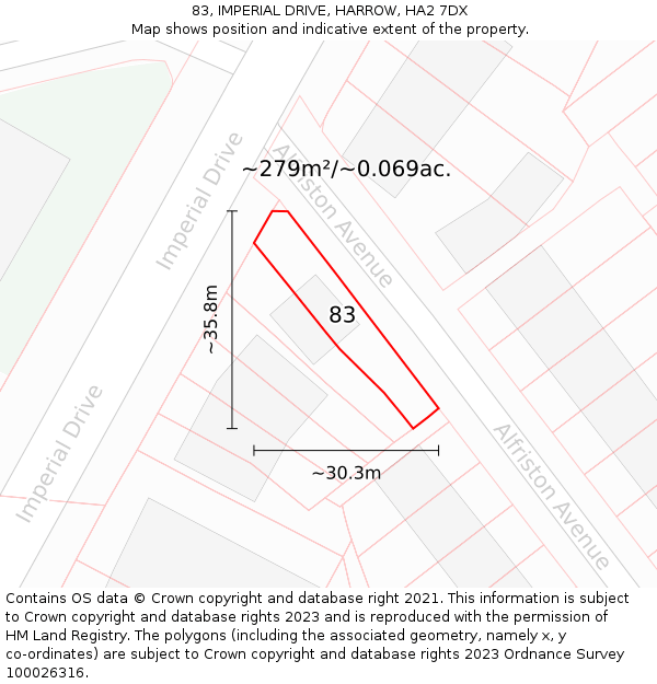 83, IMPERIAL DRIVE, HARROW, HA2 7DX: Plot and title map