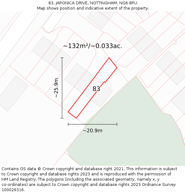 83, JAPONICA DRIVE, NOTTINGHAM, NG6 8PU: Plot and title map