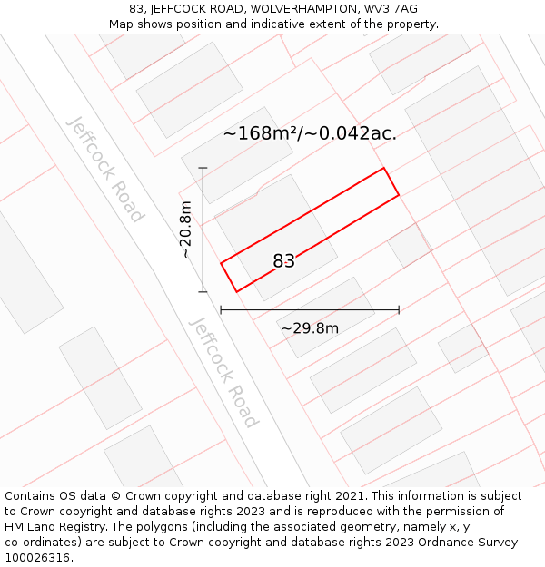 83, JEFFCOCK ROAD, WOLVERHAMPTON, WV3 7AG: Plot and title map