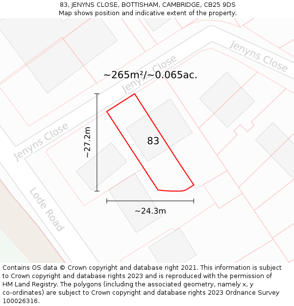 83, JENYNS CLOSE, BOTTISHAM, CAMBRIDGE, CB25 9DS: Plot and title map