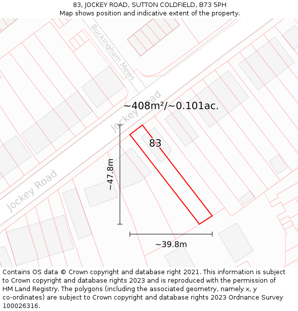 83, JOCKEY ROAD, SUTTON COLDFIELD, B73 5PH: Plot and title map