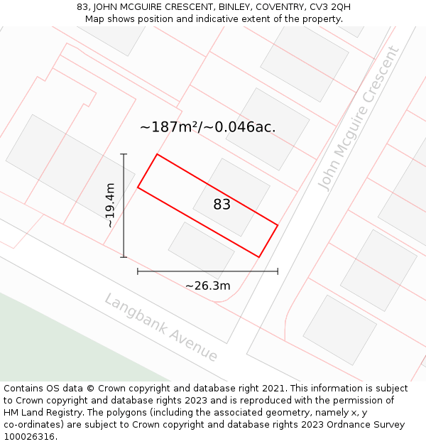 83, JOHN MCGUIRE CRESCENT, BINLEY, COVENTRY, CV3 2QH: Plot and title map
