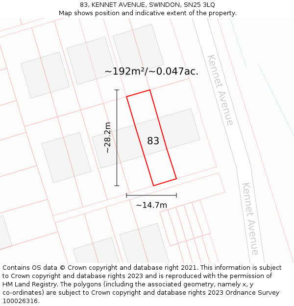 83, KENNET AVENUE, SWINDON, SN25 3LQ: Plot and title map