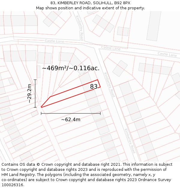 83, KIMBERLEY ROAD, SOLIHULL, B92 8PX: Plot and title map