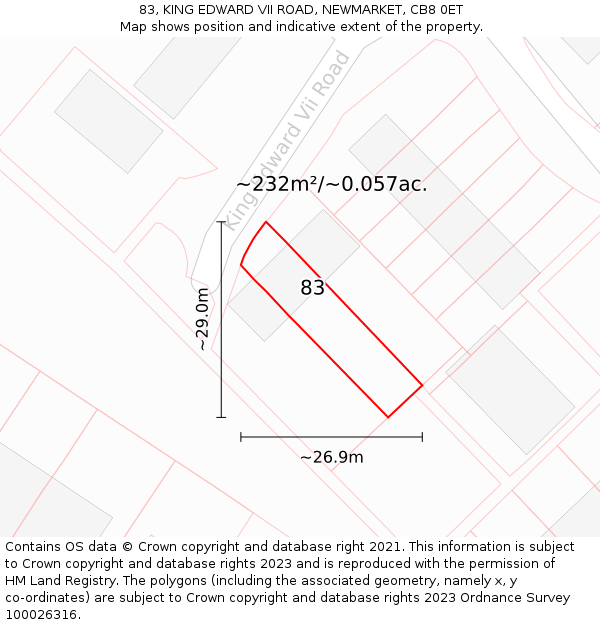 83, KING EDWARD VII ROAD, NEWMARKET, CB8 0ET: Plot and title map