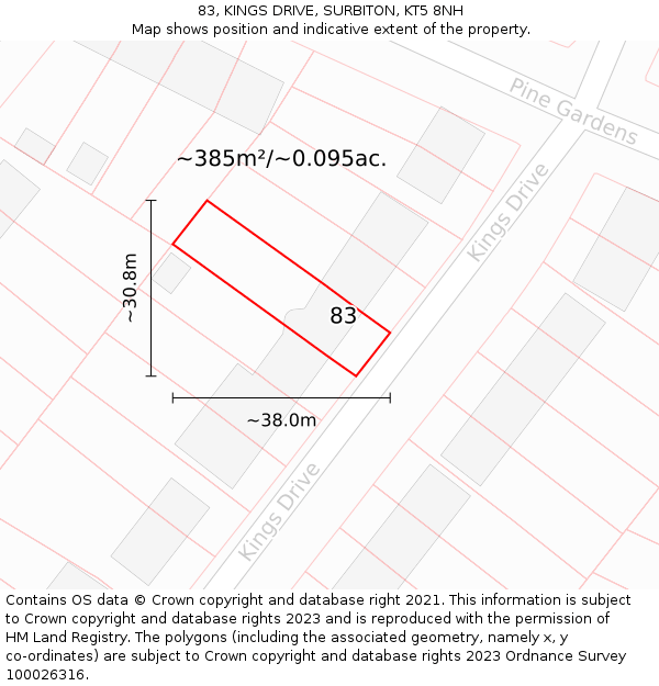 83, KINGS DRIVE, SURBITON, KT5 8NH: Plot and title map