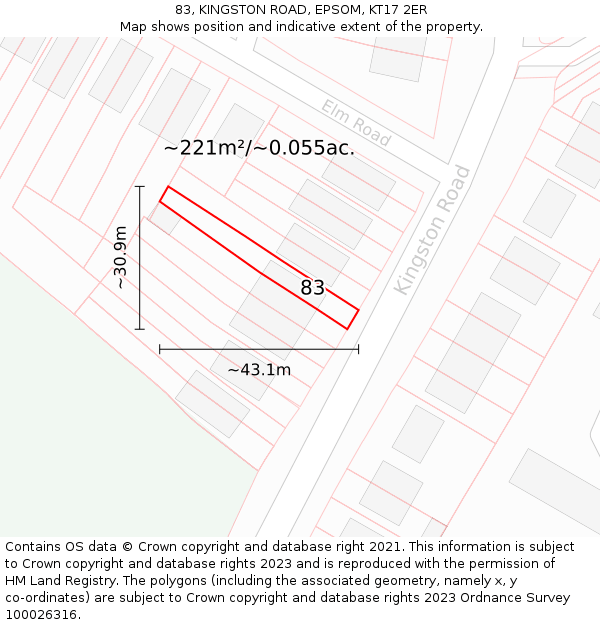 83, KINGSTON ROAD, EPSOM, KT17 2ER: Plot and title map