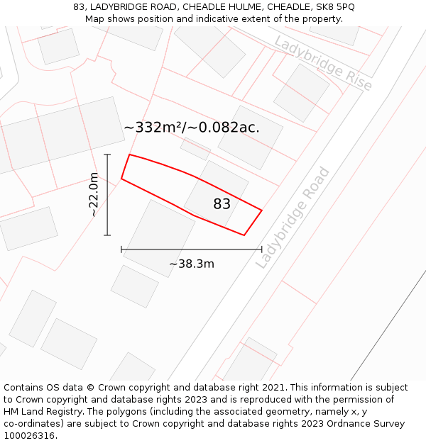 83, LADYBRIDGE ROAD, CHEADLE HULME, CHEADLE, SK8 5PQ: Plot and title map