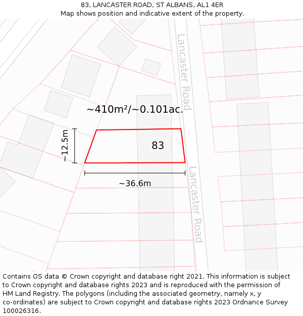 83, LANCASTER ROAD, ST ALBANS, AL1 4ER: Plot and title map