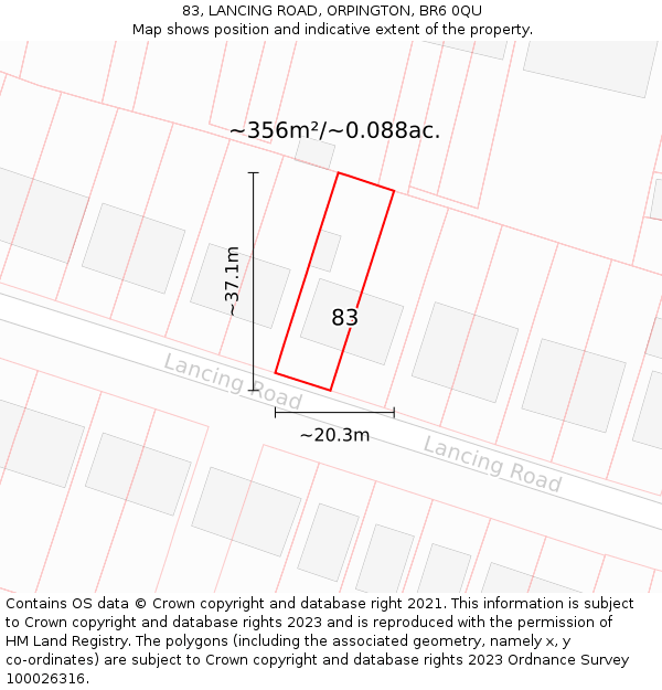 83, LANCING ROAD, ORPINGTON, BR6 0QU: Plot and title map