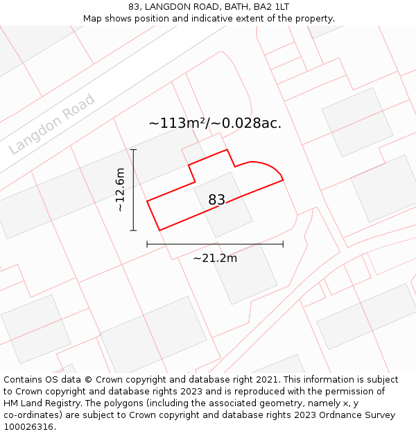 83, LANGDON ROAD, BATH, BA2 1LT: Plot and title map