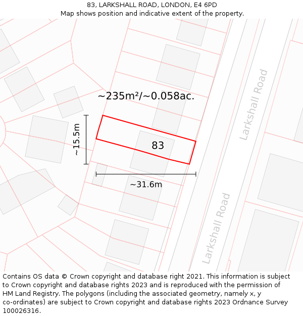 83, LARKSHALL ROAD, LONDON, E4 6PD: Plot and title map