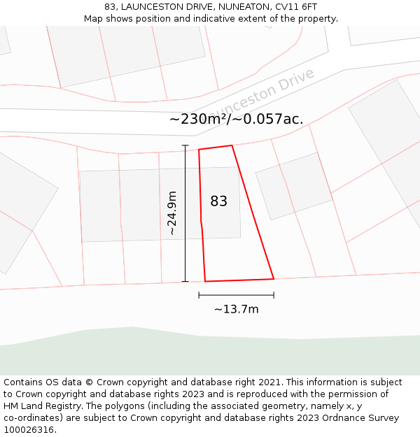 83, LAUNCESTON DRIVE, NUNEATON, CV11 6FT: Plot and title map