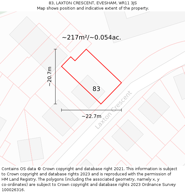 83, LAXTON CRESCENT, EVESHAM, WR11 3JS: Plot and title map