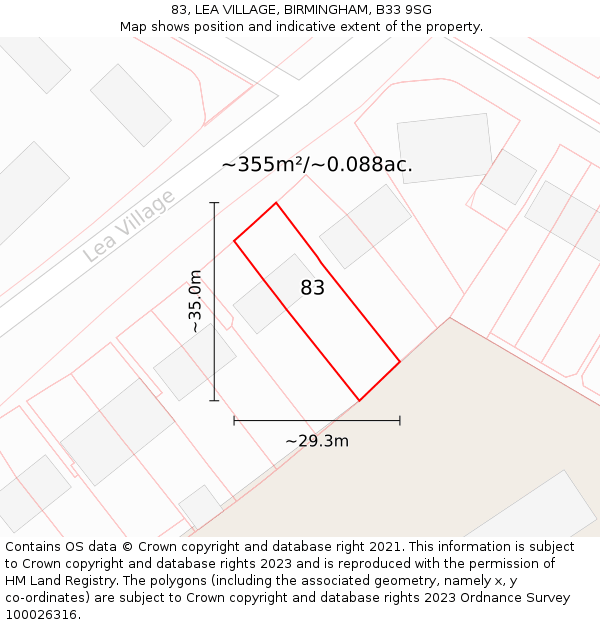 83, LEA VILLAGE, BIRMINGHAM, B33 9SG: Plot and title map