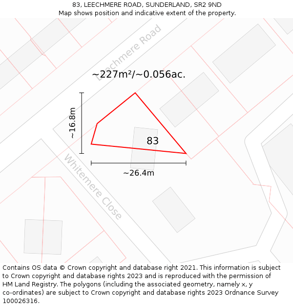 83, LEECHMERE ROAD, SUNDERLAND, SR2 9ND: Plot and title map