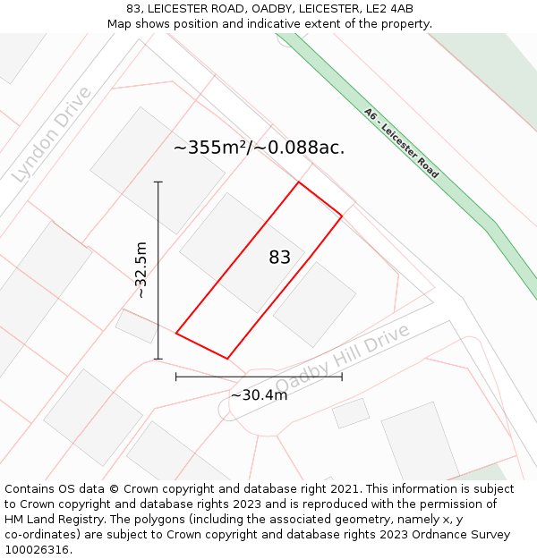 83, LEICESTER ROAD, OADBY, LEICESTER, LE2 4AB: Plot and title map
