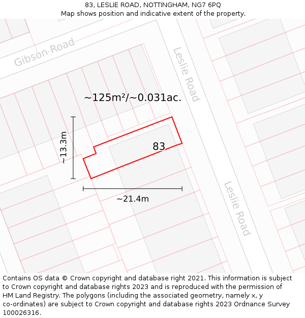 83, LESLIE ROAD, NOTTINGHAM, NG7 6PQ: Plot and title map