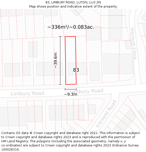 83, LIMBURY ROAD, LUTON, LU3 2PJ: Plot and title map