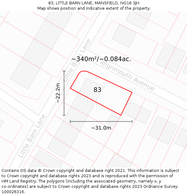 83, LITTLE BARN LANE, MANSFIELD, NG18 3JH: Plot and title map