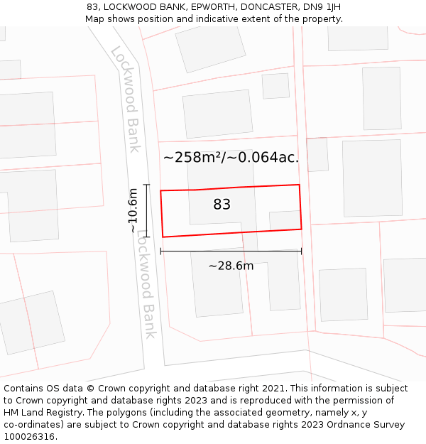 83, LOCKWOOD BANK, EPWORTH, DONCASTER, DN9 1JH: Plot and title map