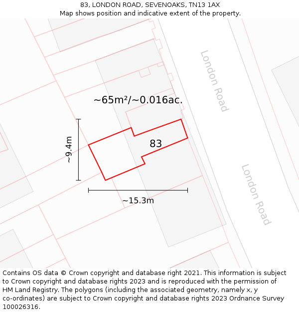 83, LONDON ROAD, SEVENOAKS, TN13 1AX: Plot and title map