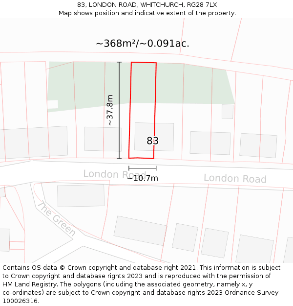 83, LONDON ROAD, WHITCHURCH, RG28 7LX: Plot and title map