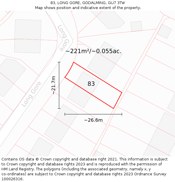 83, LONG GORE, GODALMING, GU7 3TW: Plot and title map