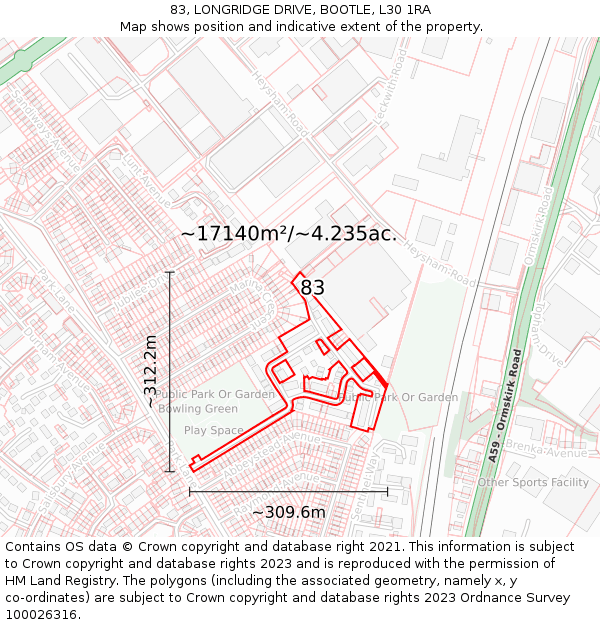 83, LONGRIDGE DRIVE, BOOTLE, L30 1RA: Plot and title map