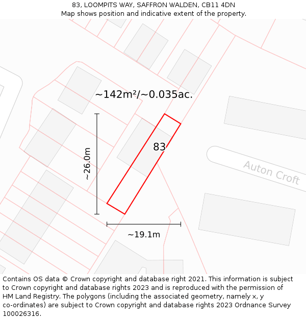 83, LOOMPITS WAY, SAFFRON WALDEN, CB11 4DN: Plot and title map