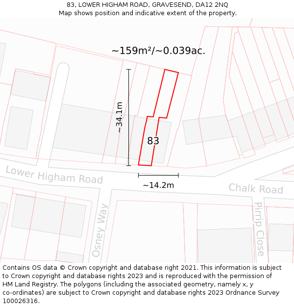 83, LOWER HIGHAM ROAD, GRAVESEND, DA12 2NQ: Plot and title map