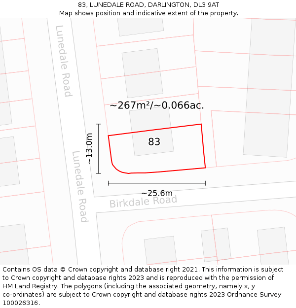 83, LUNEDALE ROAD, DARLINGTON, DL3 9AT: Plot and title map