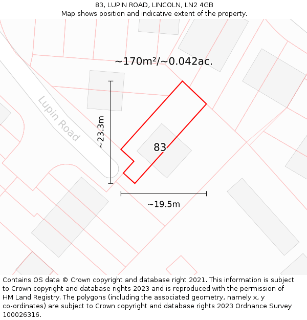 83, LUPIN ROAD, LINCOLN, LN2 4GB: Plot and title map