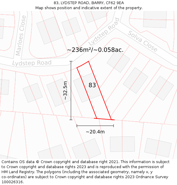 83, LYDSTEP ROAD, BARRY, CF62 9EA: Plot and title map