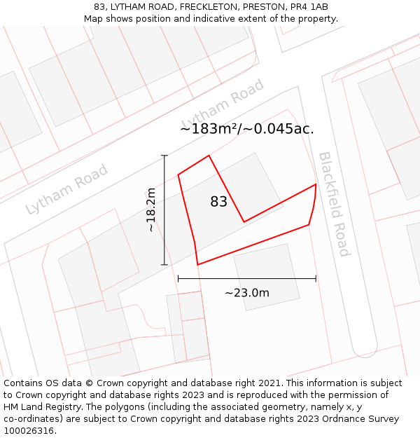 83, LYTHAM ROAD, FRECKLETON, PRESTON, PR4 1AB: Plot and title map