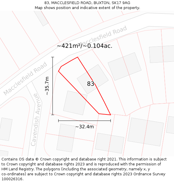 83, MACCLESFIELD ROAD, BUXTON, SK17 9AG: Plot and title map