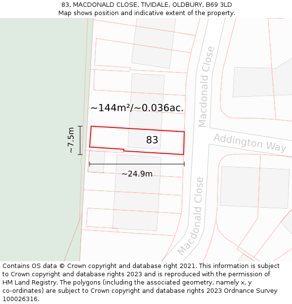 83, MACDONALD CLOSE, TIVIDALE, OLDBURY, B69 3LD: Plot and title map